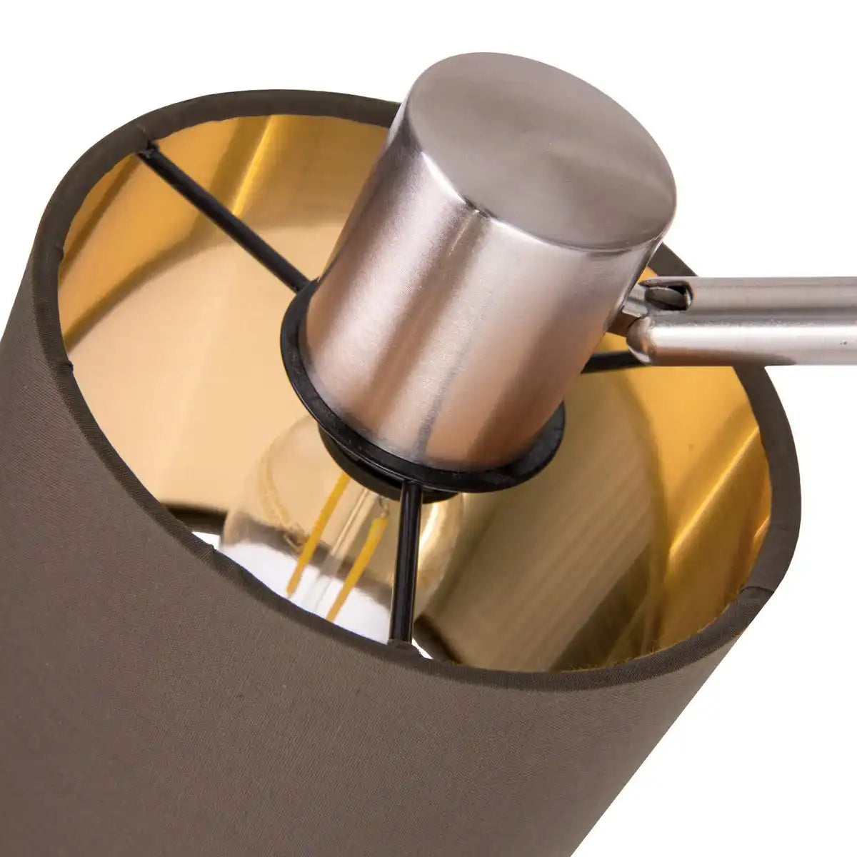 Tischleuchte "MARON" aus Metall satiniert-matt mit Stoffschirmen in Braun, mit E14-Fassung, Lampe für Wohnzimmer, Esszimmer, Flur und Büro, Tischlampe 51 cm hoch