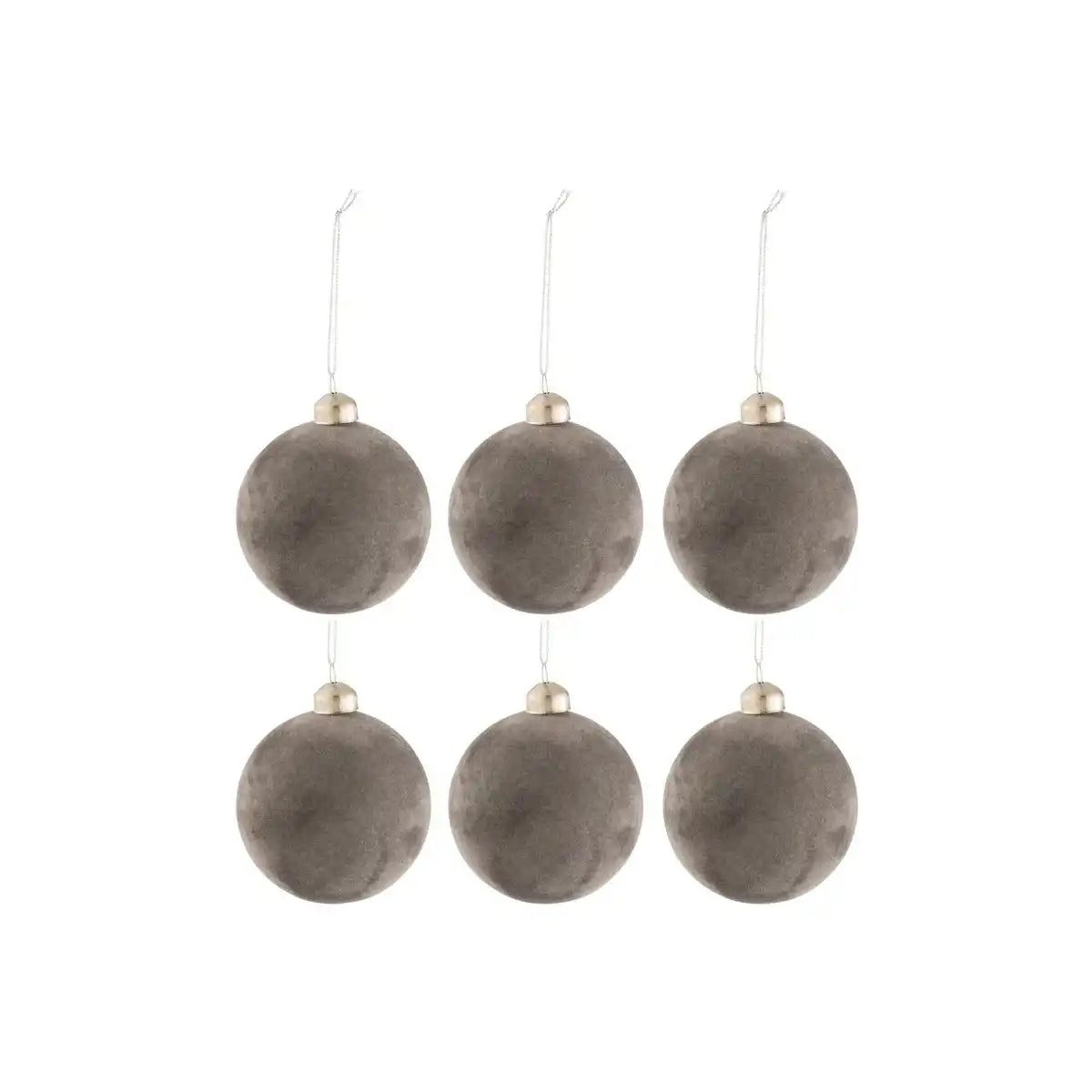 J-Line Weihnachtskugel – Samt/Glas – Grau – klein – 6er-Box