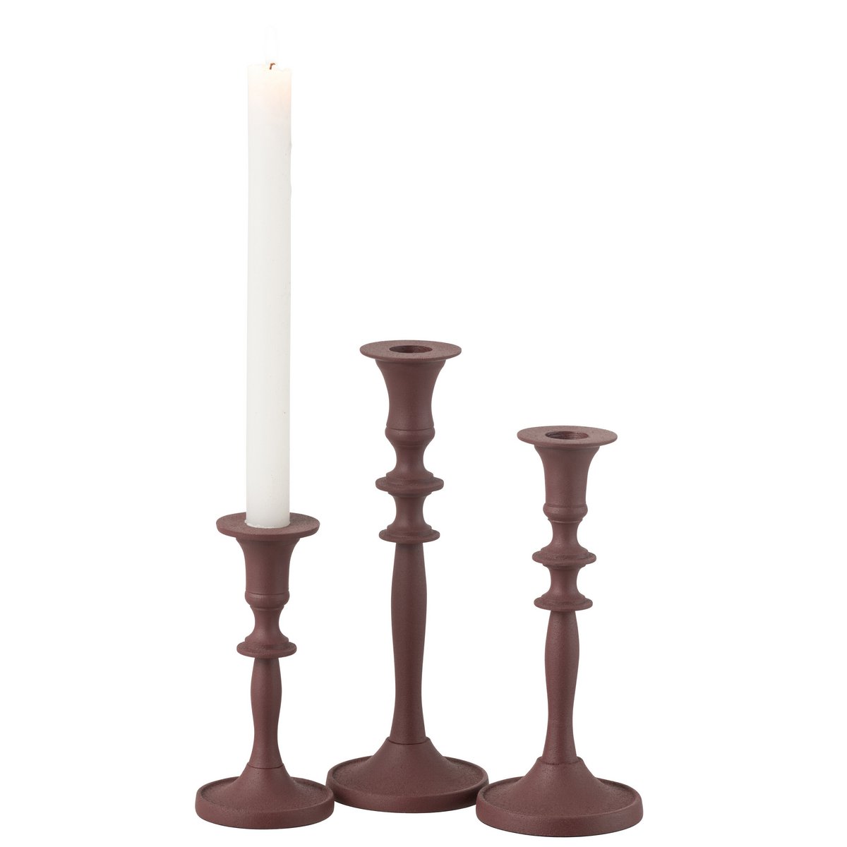 J-Line Set mit 3 Kerzenhaltern aus klassischem Aluminium in Kastanienbraun