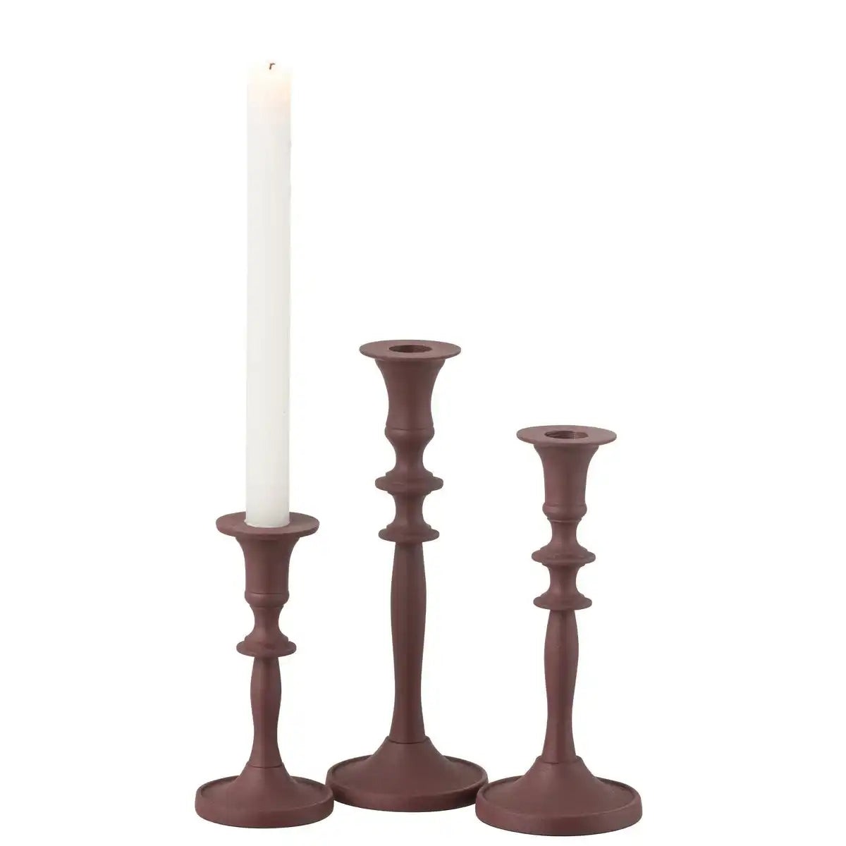 J-Line Set mit 3 Kerzenhaltern aus klassischem Aluminium in Kastanienbraun