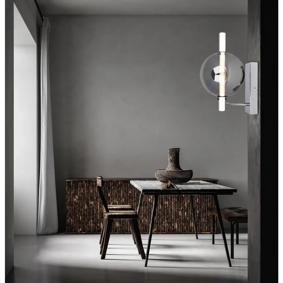 LED Wandleuchte "NOVA" chrom aus Metall und Rauchglas, mit integrierter LED, 31,3 cm hoch