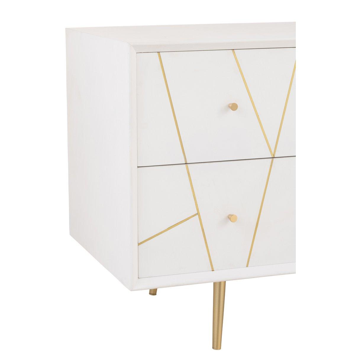J-Line Sideboard Lines 4 Schubladen 2 Türen – Holz/Metall – Weiß/Gold