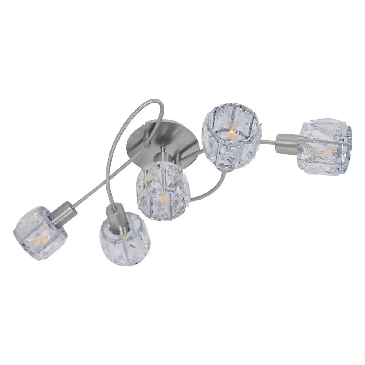 5er-LED-Deckenleuchte "JOSEFA", Deckenlampe aus Metall und Glas in Edelstahloptik, mit E14-Fassung Filament Leuchtmittel inklusive, für Wohnzimmer, Esszimmer, Flur oder Diele 61 x 36 x 21 cm