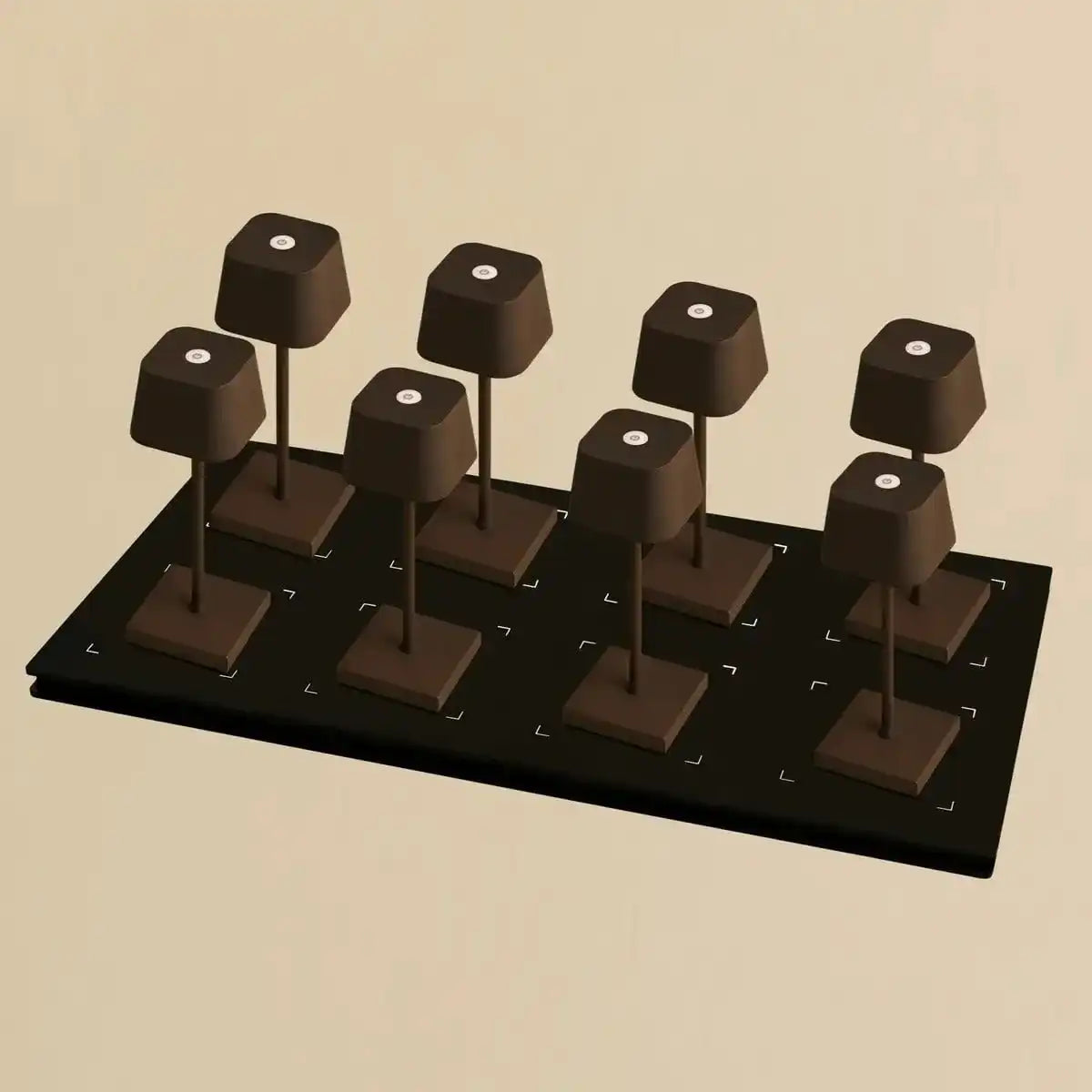 Combi Set Professional-8 x Sarphati Mini Mocha Brown wiederaufladbare Tischlampen & 1 x Zentralstation Wireless Ladestation mit Qi-Technologie-