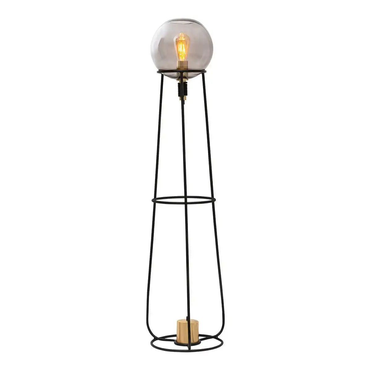 Stehleuchte "STELO" , moderne Stehlampe aus schwarzem Metall und Rauchglas, E27-Fassung, 128,5 cm hoch, für Esszimmer, Wohnzimmer, Diele oder Büro,