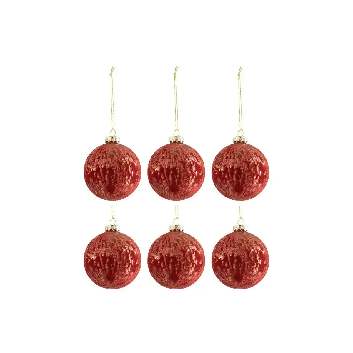 J-Line Box mit 6 Weihnachtskugeln, Samtglas, Antik-Bordeaux/Gold, klein