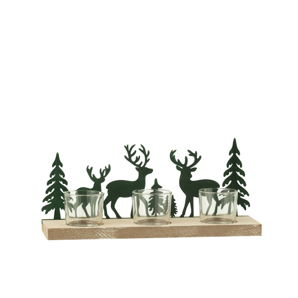 J -Linie Teelichthalter Rentier/Bäume - Holz/Samt - Grün