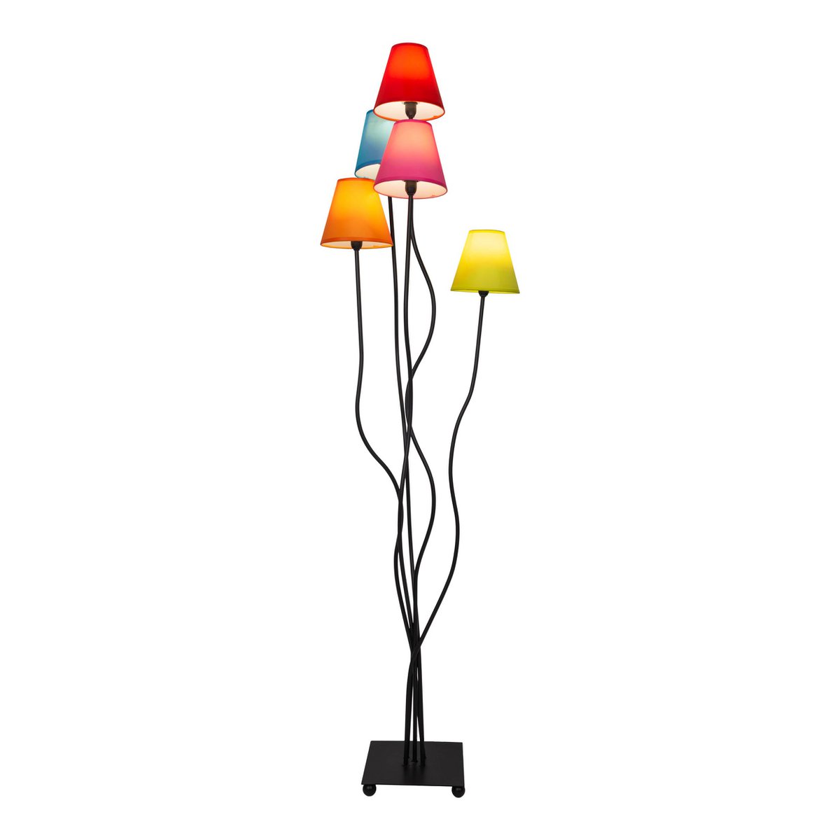 Stehleuchte 5-flammig "COLORI", Stehlampe mit bunten Textilschirmen, mit E14-Fassung, für Esszimmer, Wohnzimmer, Diele oder Büro, 156 cm hoch