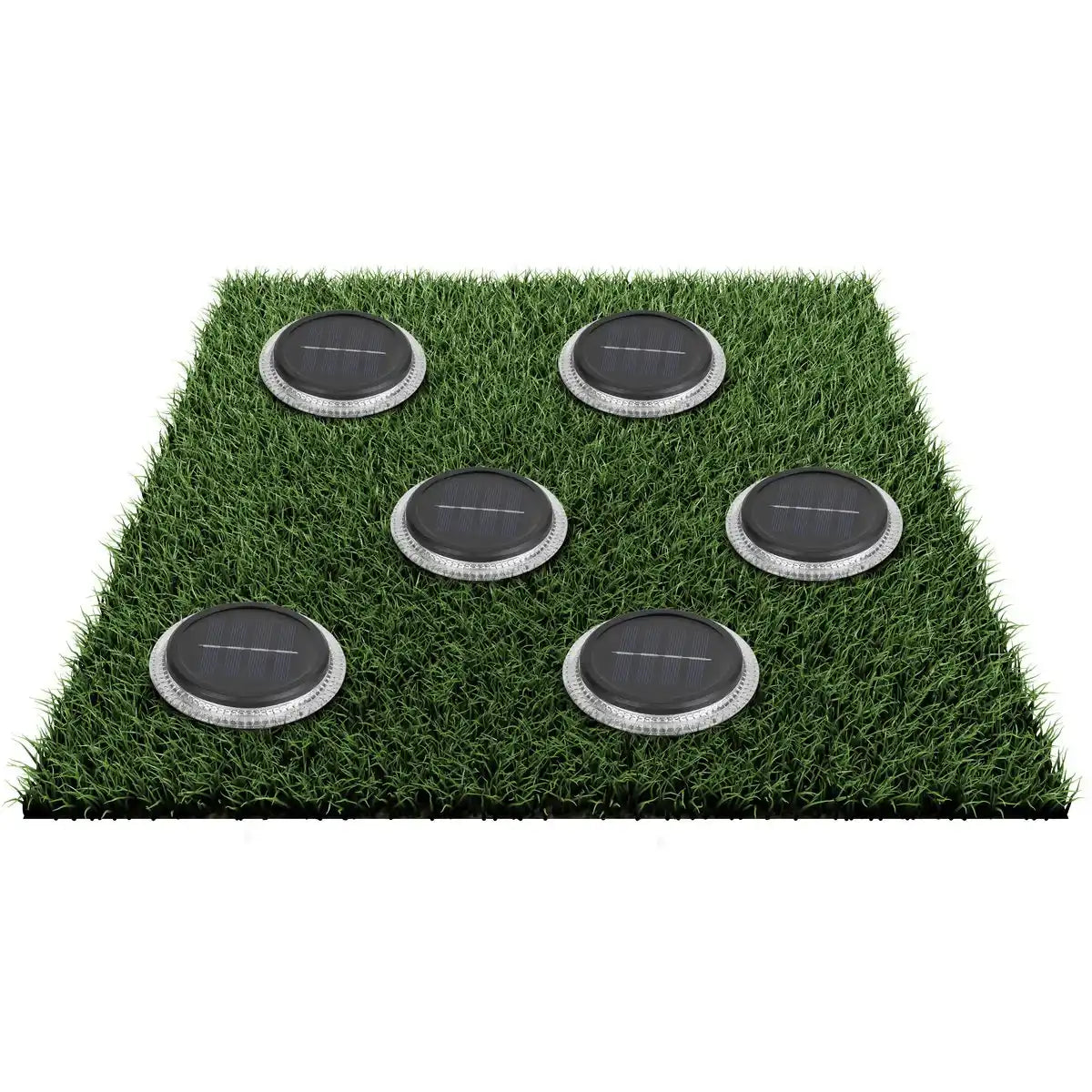 6er Set Solar-Boden-Erdspießleuchte Ø ca, 11,2 cm, schwarzer Kunststoff, Dämmerungssensor, für Eingang, Terrasse und Wege