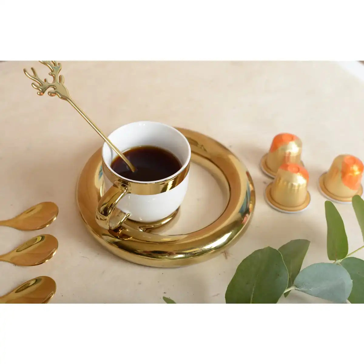 6er Set Aulica – Goldene Teelöffel mit Hirschgriff - HomeDesign Knaus