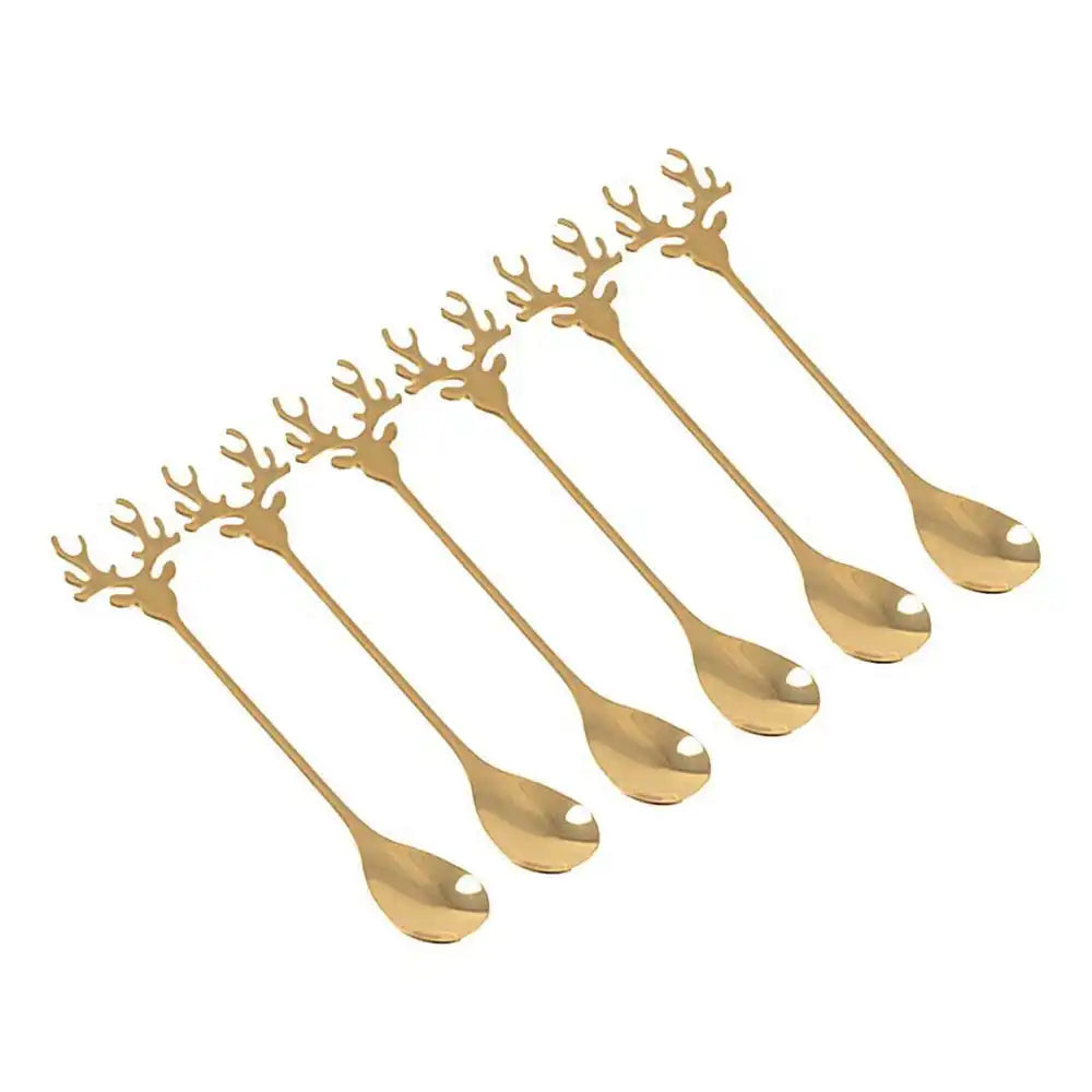 6er Set Aulica – Goldene Teelöffel mit Hirschgriff - HomeDesign Knaus