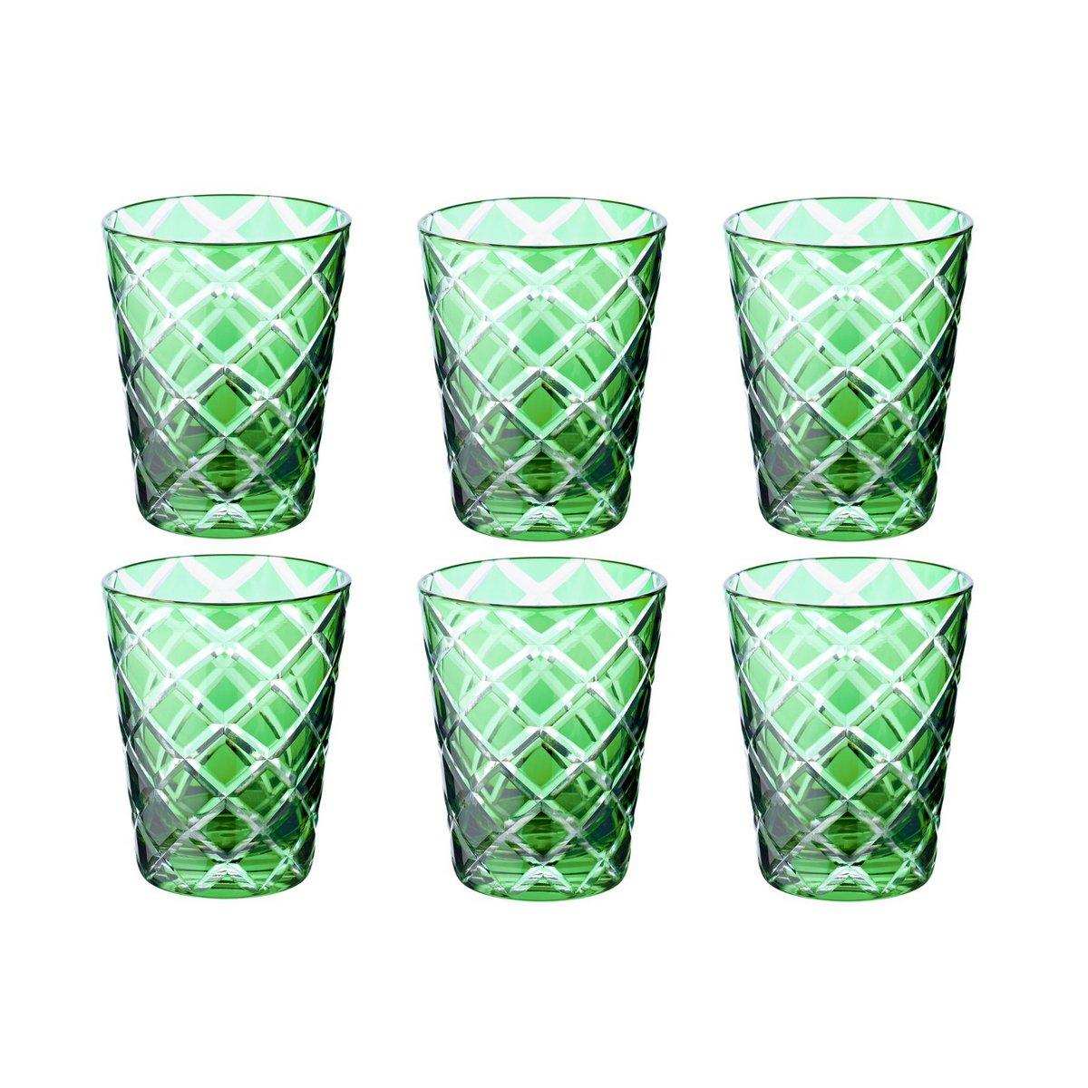6er Set Kristallgläser Dio, grün, handgeschliffenes Glas, Höhe 10 cm - HomeDesign Knaus