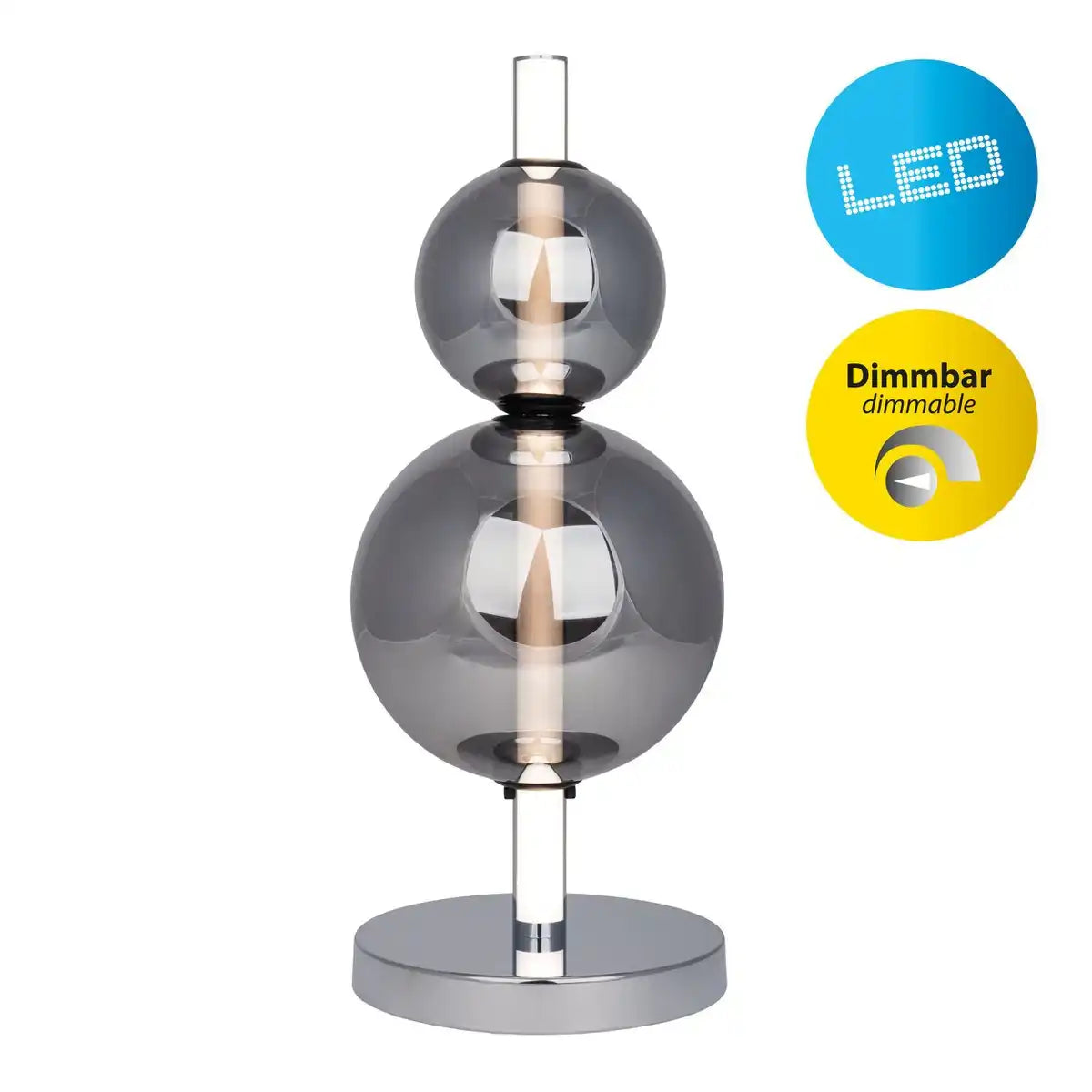 LED Tischleuchte "NOVA" chrom aus Metall und Rauchglas, mit integrierter LED, 44 cm hoch