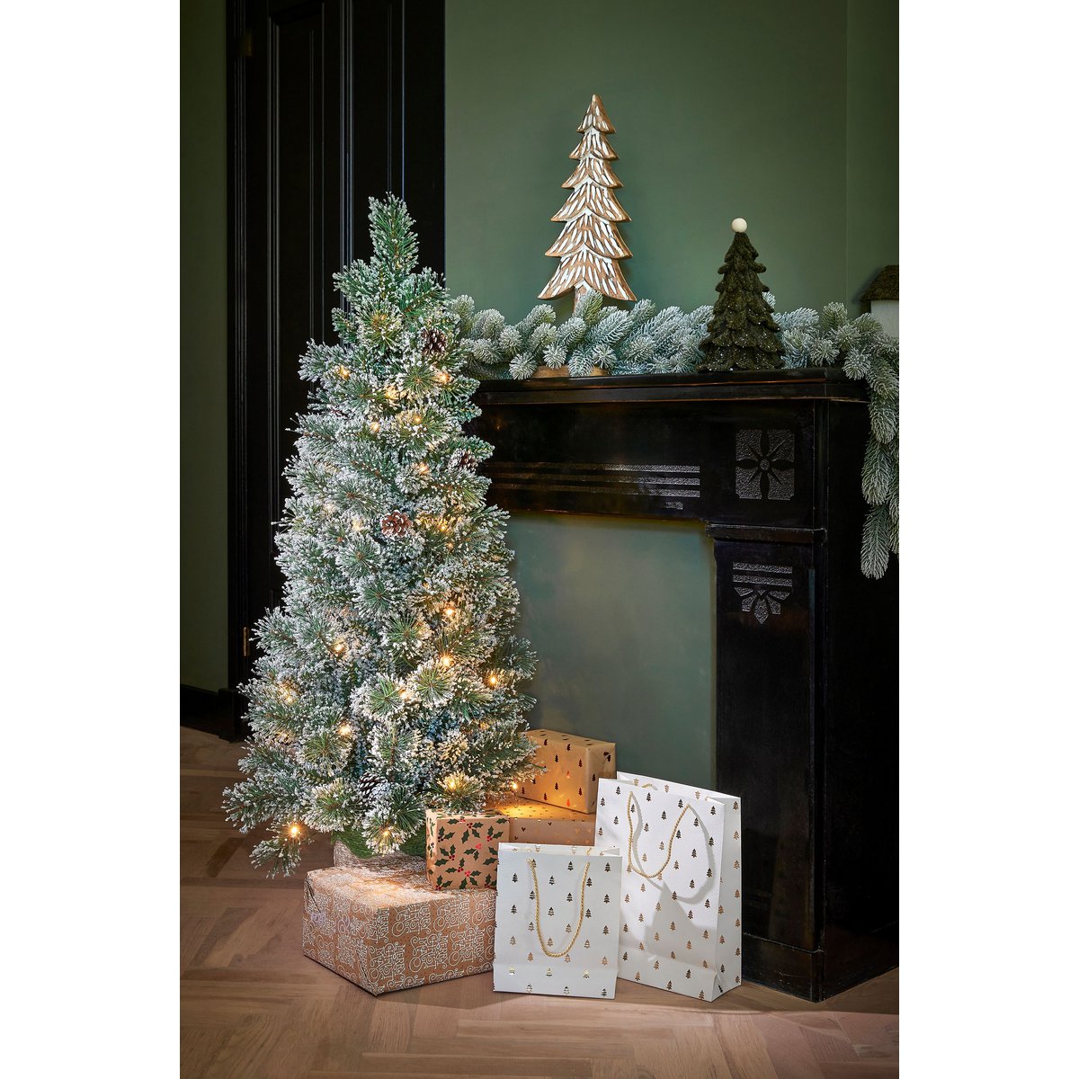 Künstlicher Weihnachtsbaum im Topf – H90 x Ø48 cm – Grün gefrostet