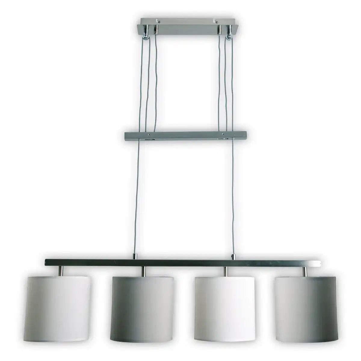 4er Pendelleuchte "TILDE", klassische Pendellampe aus Metall und Textil in Grau und Weiß, mit E27-Fassung, höhenverstellbar, 86 cm lang, ideal als Esszimmerleuchte