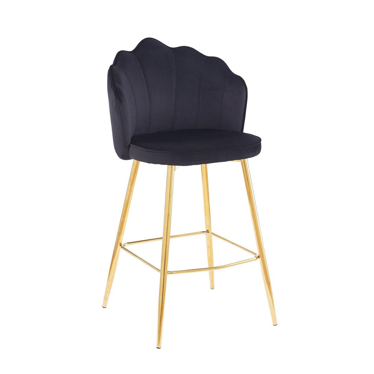 Barhocker Muscheldesign 2er Set aus Samt Schwarz