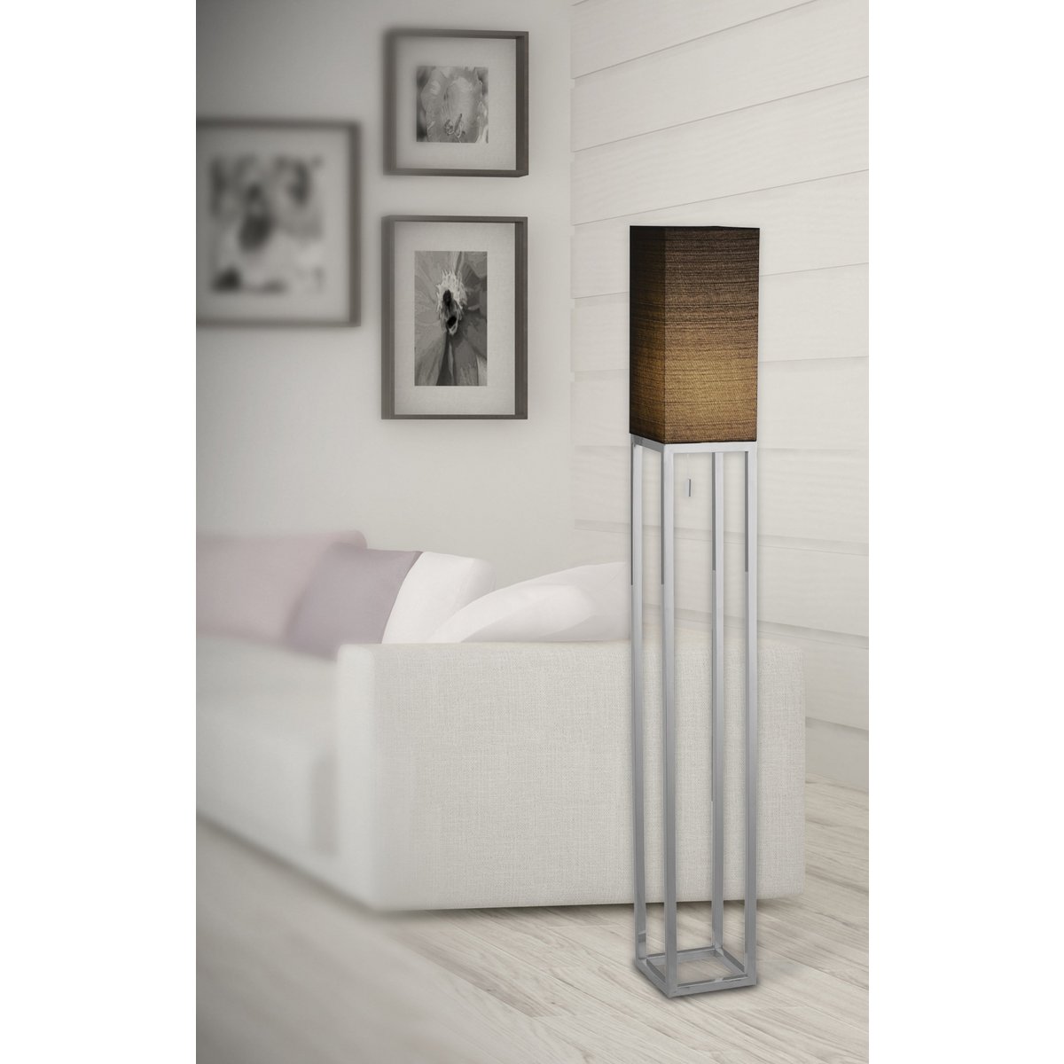 Stehleuchte "ALFA", moderne Stehlampe aus Metall und Textil in Chrom/Dunkelgrau, mit E27-Fassung, 150,5 cm hoch, schicke Lampe für Diele, Wohnzimmer und Büro