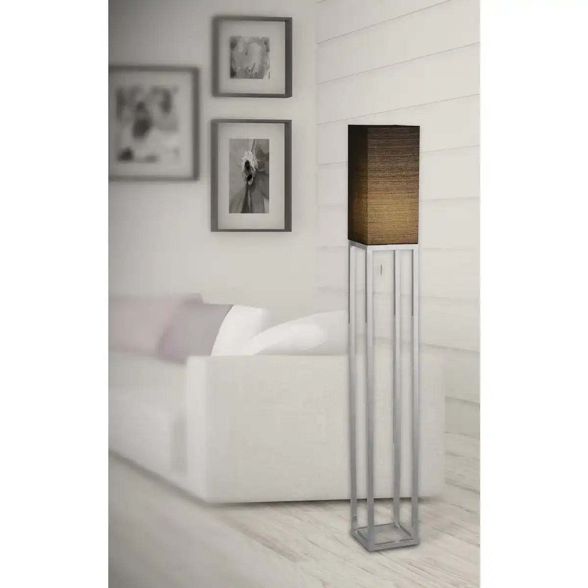 Stehleuchte "ALFA", moderne Stehlampe aus Metall und Textil in Chrom/Dunkelgrau, mit E27-Fassung, 150,5 cm hoch, schicke Lampe für Diele, Wohnzimmer und Büro