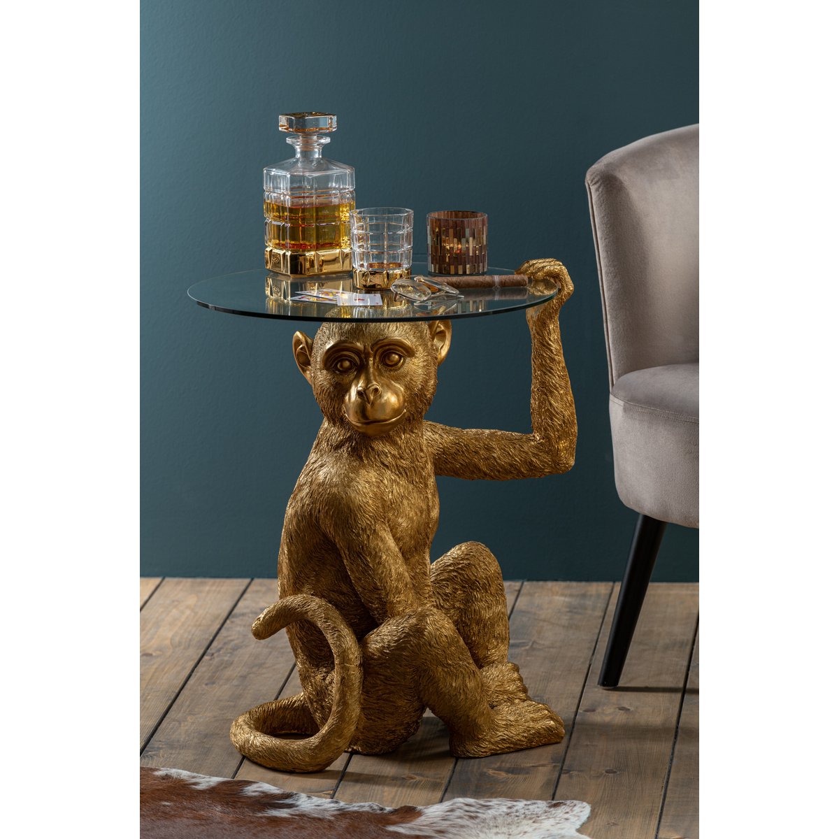 J-Line Whiskyflasche - Glas - transparent/gold
