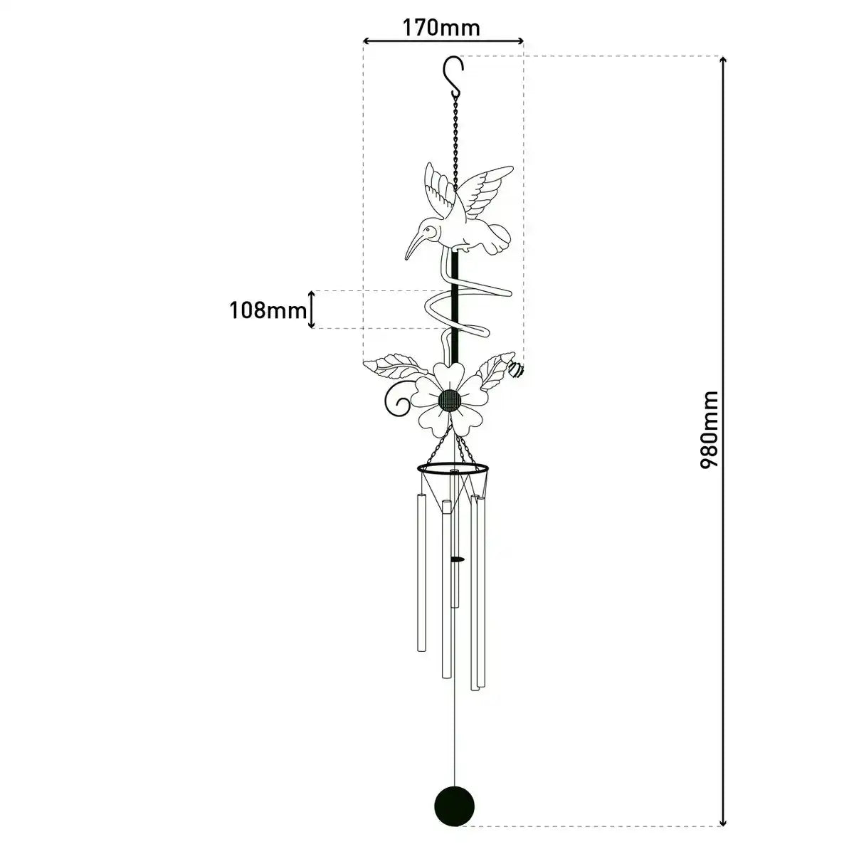 LED Solarleuchte / Windspiel "COLIBRI" , für Außen, Metall und Kunststoff , bunt, mit integrierter LED
