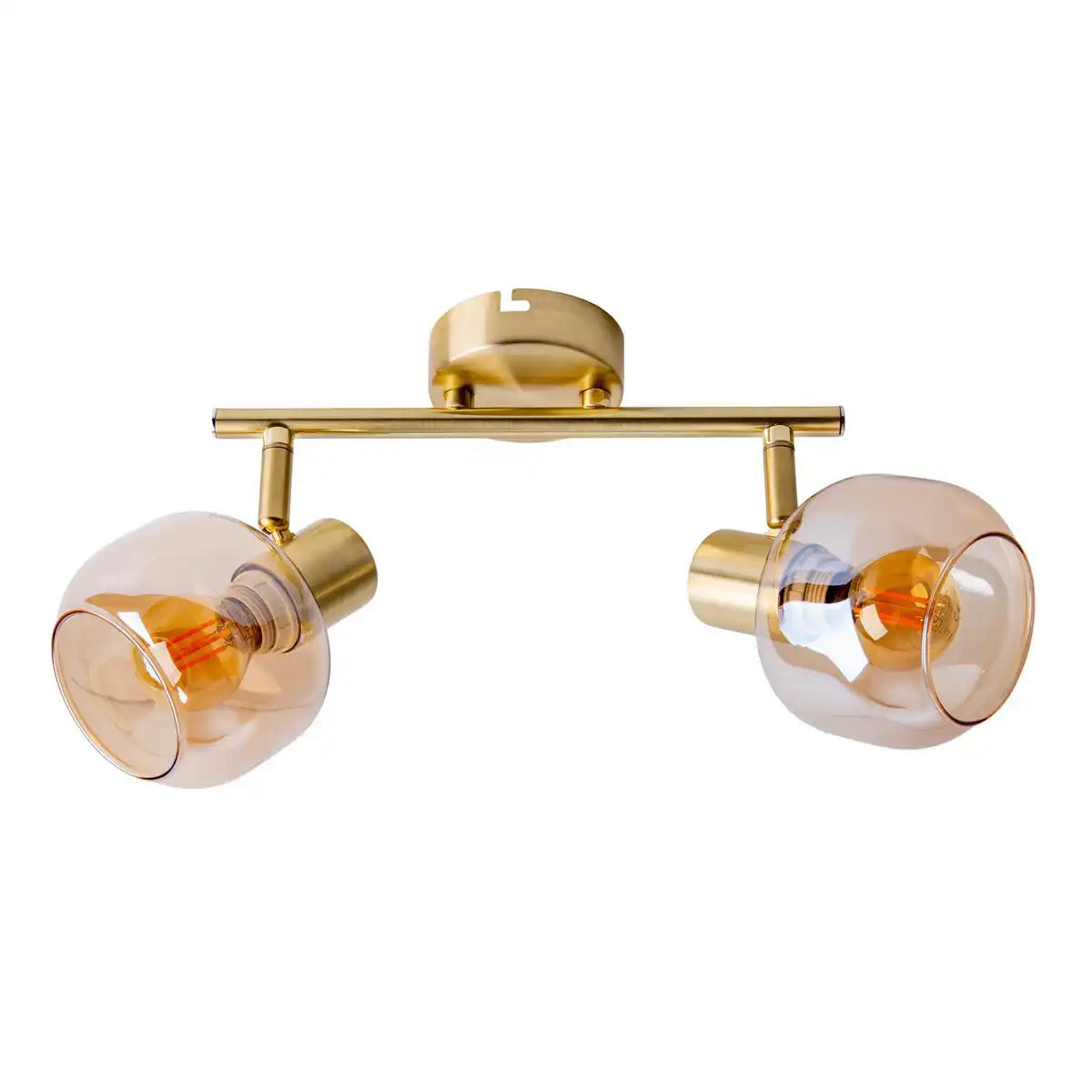 2er Spot/Deckenleuchte "LIBBY", klassische Deckenlampe aus messingfarbenem Metall und getöntem Glas in Amber, mit E14-Fassung, für Esszimmer, Wohnzimmer, Diele oder Büro, 40 cm lang