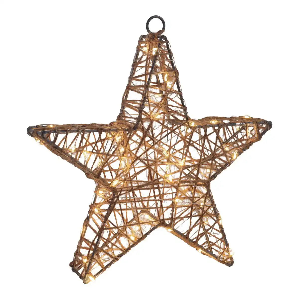 2er-Set LED-Weihnachtsdeko "Metallstern" Ø 25 cm - Weihnachtsdeko aus Metall und Textil in natur, mit fest verbauten LEDs