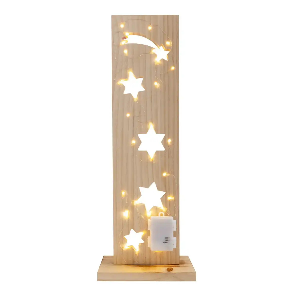 LED-Holz-Dekoleuchte "STERNE", aus naturbelassenem Holz mit festverbauten LEDs, Weihnachtsdekoration für Außen