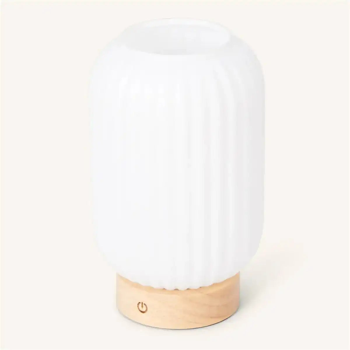 Einzigartige wiederaufladbare Lilly-Lampe – Milchglas und Holzsockel, dimmbar, 3 Lichtmodi