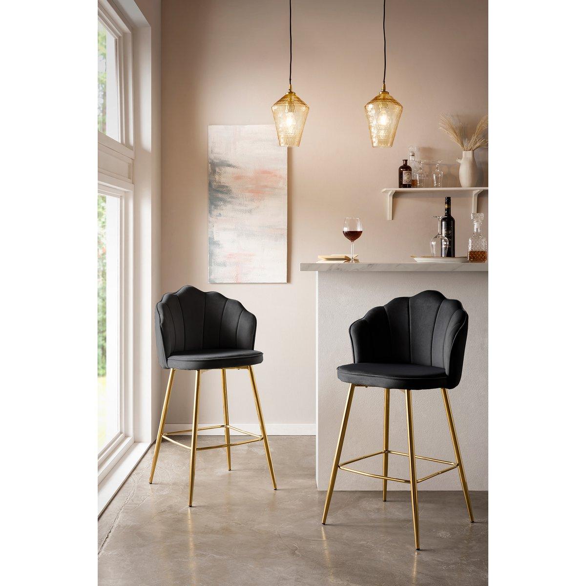 Barhocker Muscheldesign 2er Set aus Samt Schwarz