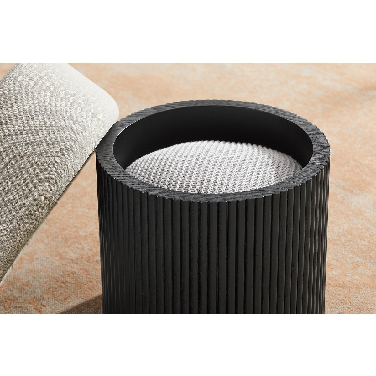 Sitzpouf mit Stauraum Ø 50 cm Schwarz/Grau