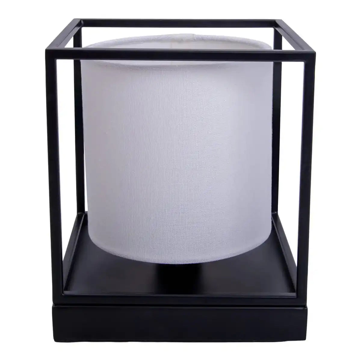 Tischleuchte "BETA" weiß aus Metall mit Stoffschirm in weiß, mit E14-Fassung, Lampe für Wohnzimmer, Esszimmer, Flur und Büro, 15 x 15 x 17 cm