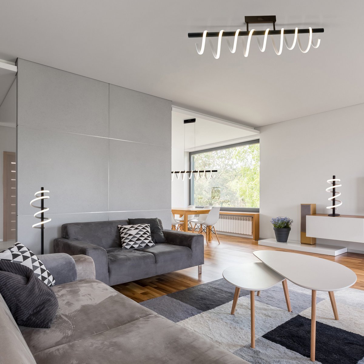 LED-Stehleuchte "BELLEZA", moderne Stehlampe aus Metall und Kunststoff in Schwarz, und Weiß, mit fest verbauten LEDs, 140 hoch, Beleuchtung für Wohnzimmer, Esszimmer, Schlafzimmer oder Büro.