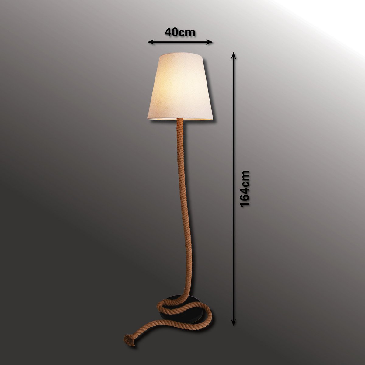 Stehleuchte "ROPE" aus Metall, Kunststoff, Jute und Textilmaterial in Natur, mit E27-Fassung, Beleuchtung für Wohnzimmer, Esszimmer oder Büro, 165 cm hoch