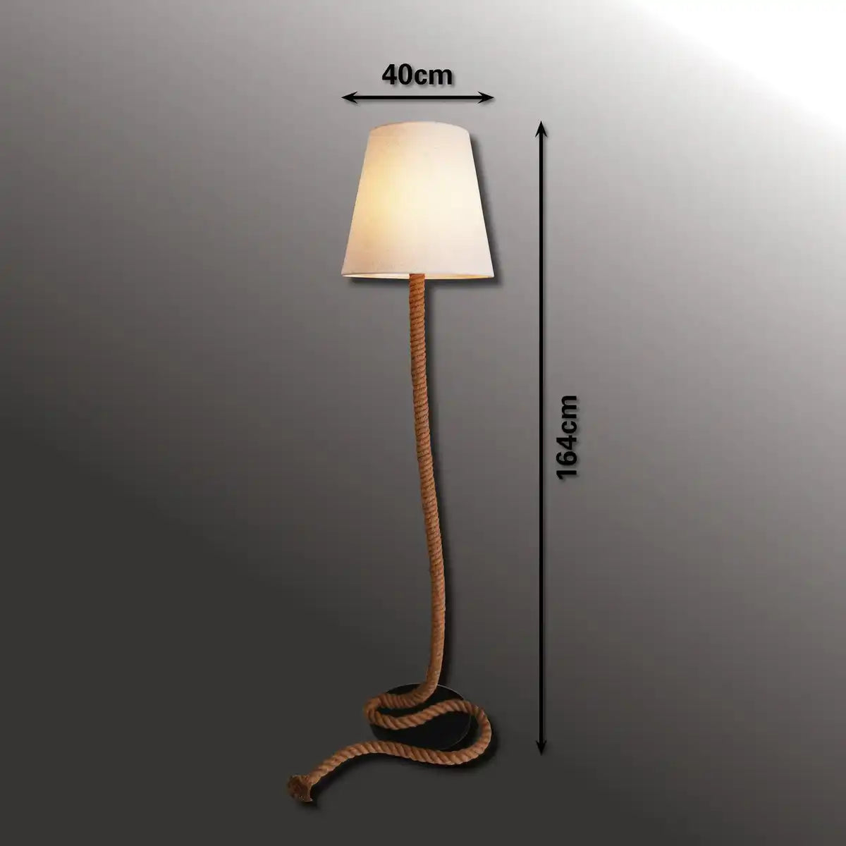 Stehleuchte "ROPE" aus Metall, Kunststoff, Jute und Textilmaterial in Natur, mit E27-Fassung, Beleuchtung für Wohnzimmer, Esszimmer oder Büro, 165 cm hoch