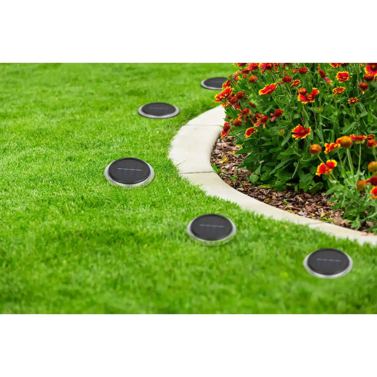 6er Set Solar-Boden-Erdspießleuchte Ø ca, 11,2 cm, schwarzer Kunststoff, Dämmerungssensor, für Eingang, Terrasse und Wege