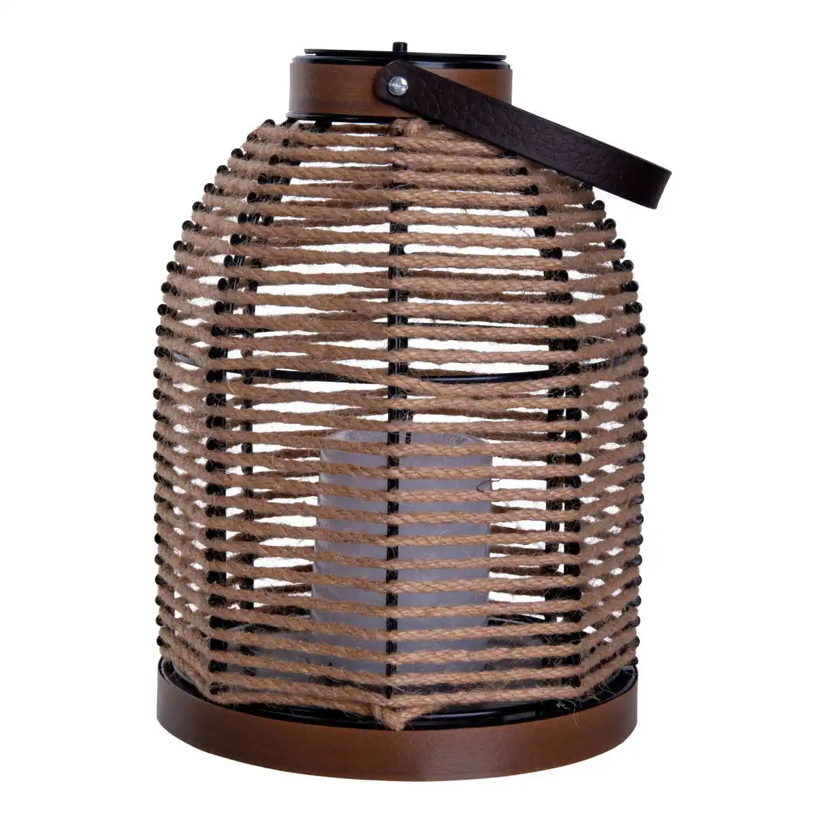 LED Solarleuchte "Korbinian" für Garten und Terrasse, Dekolampe aus Metall mit Jutebespannung in natur, fest verbaute LEDs, Solarlampe für Außen 29 x 21 cm