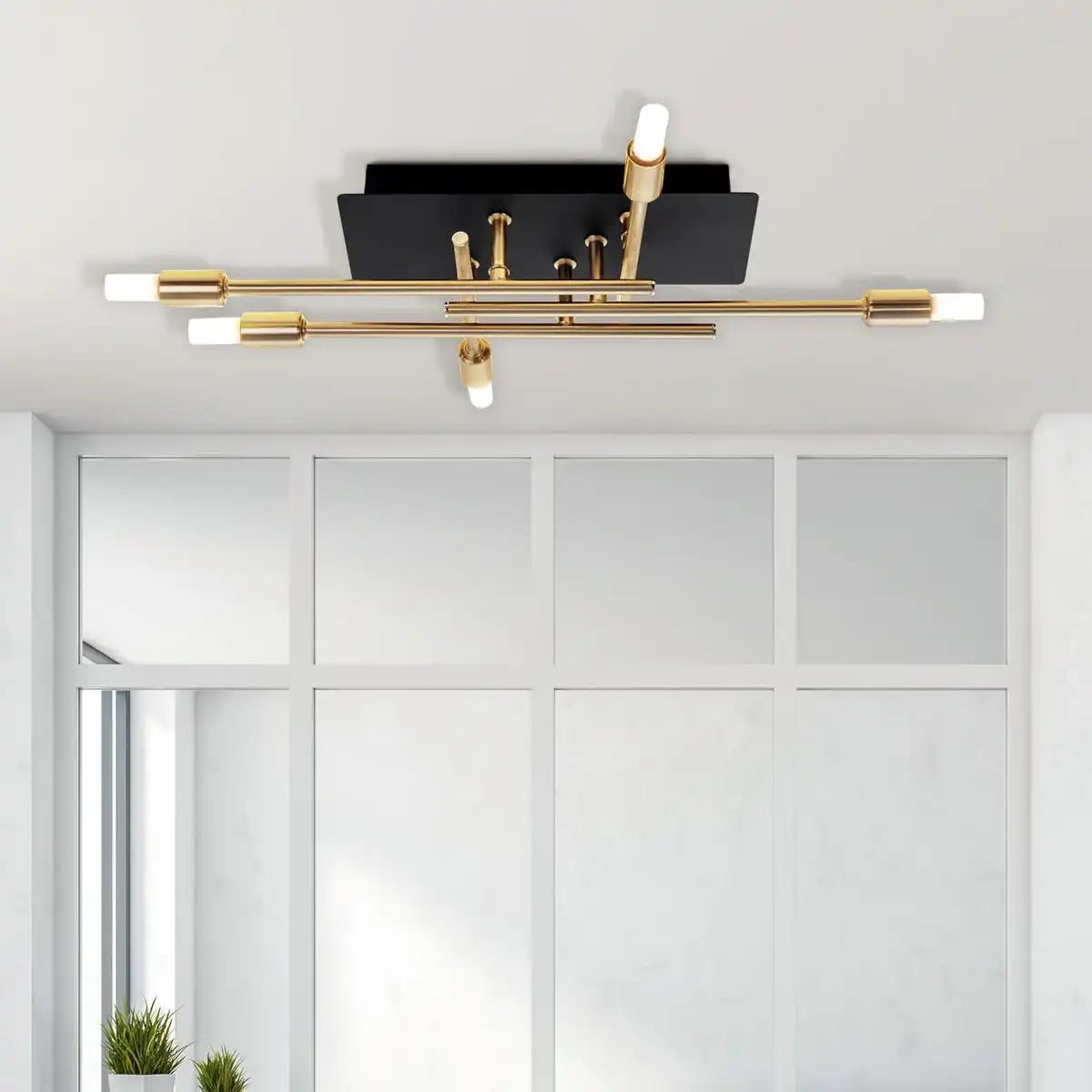 LED Deckenleuchte "ANCONA" mit Backlight aus Metall in Schwarz, und Messing, G9-Fassungen, Lampe für Wohnzimmer, Esszimmer, Flur und Büro, ca. 41 x 25 cm