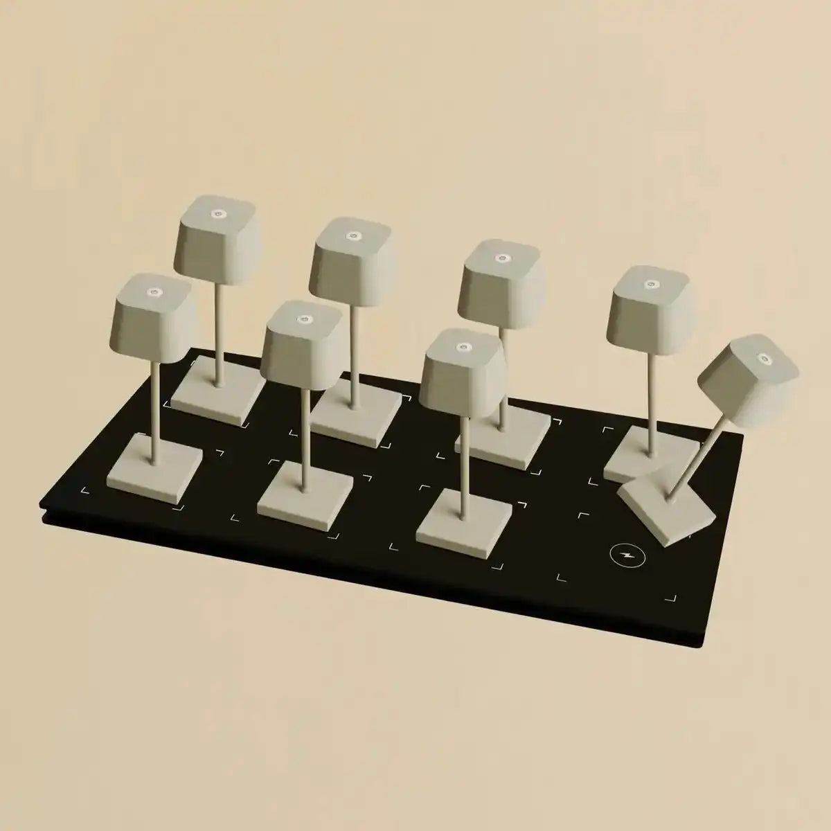 Combi Set Professional-8 x Sarphati Mini Schattengrau wiederaufladbarer Tischlampen & 1 x Zentrale Station Wireless Ladestation mit Qi-Technologie
