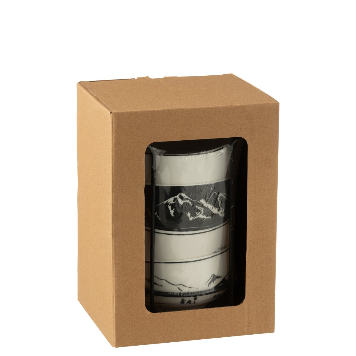 J-Line Box 4 Schüsseln + Sockel, Geschenkbox aus Metall, Keramik, Schwarz/Weiß