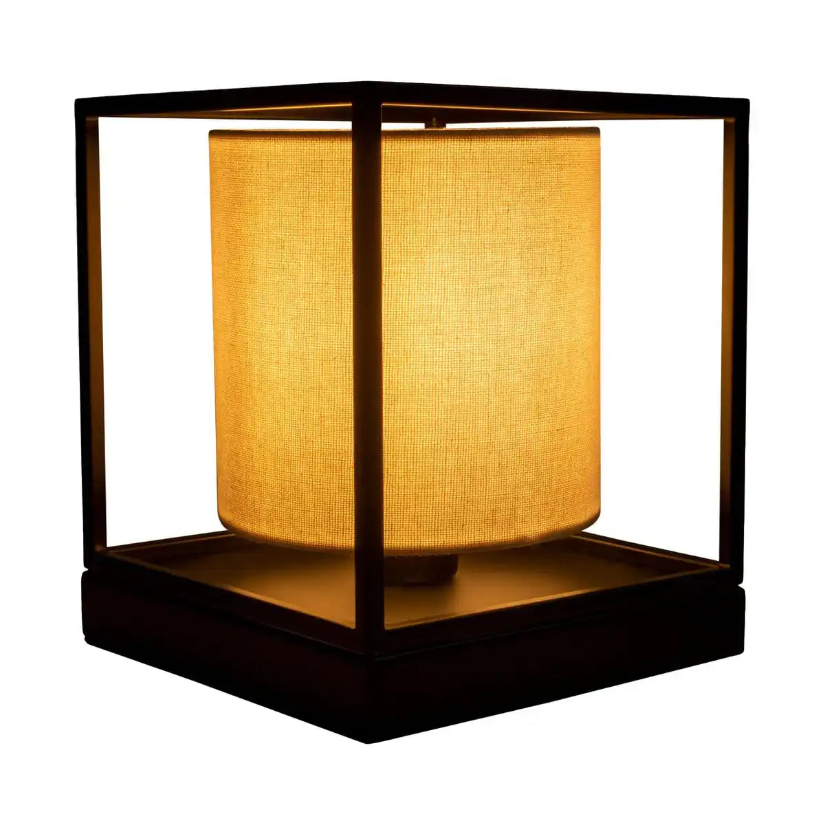 Tischleuchte "BETA" weiß aus Metall mit Stoffschirm in weiß, mit E14-Fassung, Lampe für Wohnzimmer, Esszimmer, Flur und Büro, 15 x 15 x 17 cm