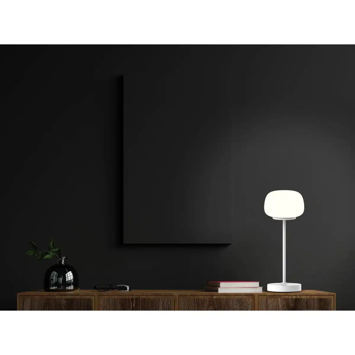 LED Akku-/ Tischleuchte "PINA" 30 cm hoch, aus Metall (weiß) und Glas (weiß), integrierte LEDs, warmweiß