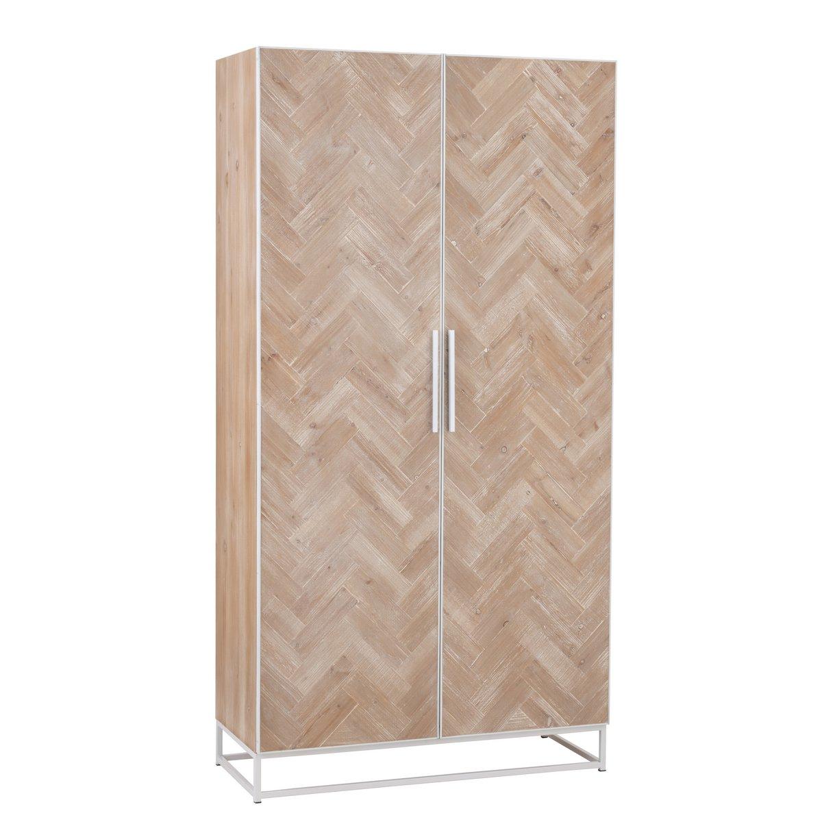 J-Line Schrank Hoch 2 Türen Zickzack – Holz/Metall – Natur/Weiß