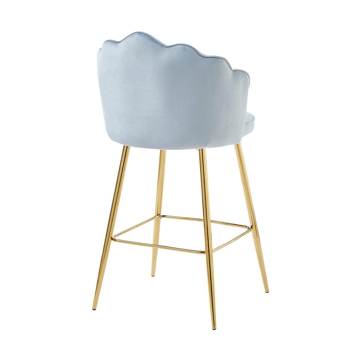 Barhocker Muscheldesign 2er Set aus Samt Hellgrau