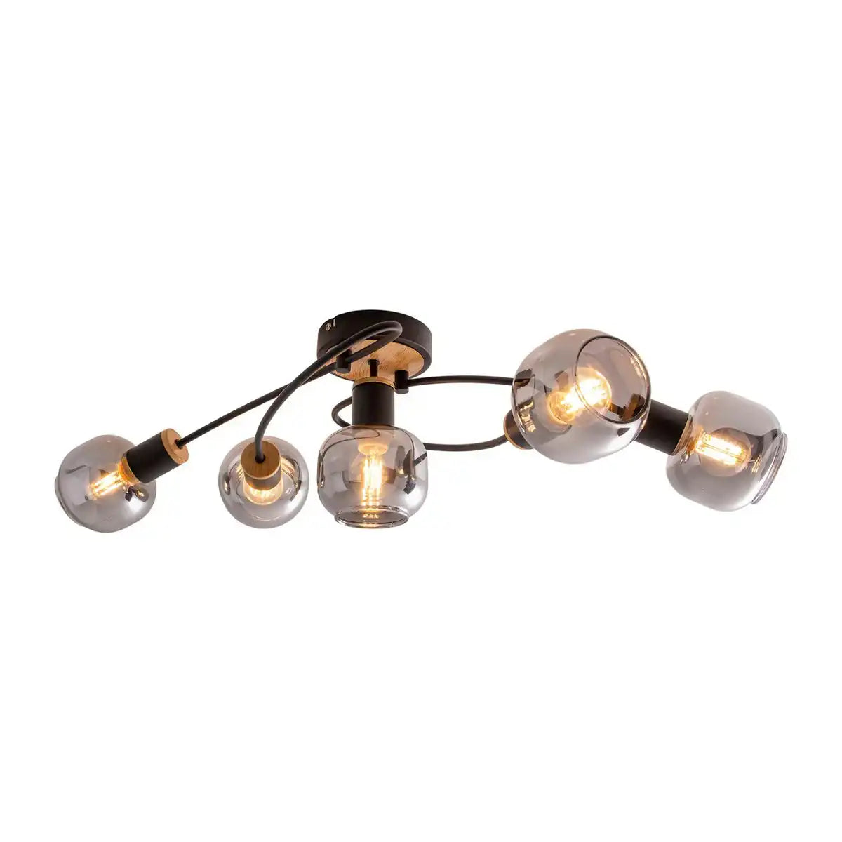 5er Deckenleuchte "FUMOSO", Deckenlampe aus Metall und Glas in Schwarz, mit E14-Fassung, für Esszimmer, Wohnzimmer, Diele oder Büro, Deckenlampe 65,6 x 25,5 cm