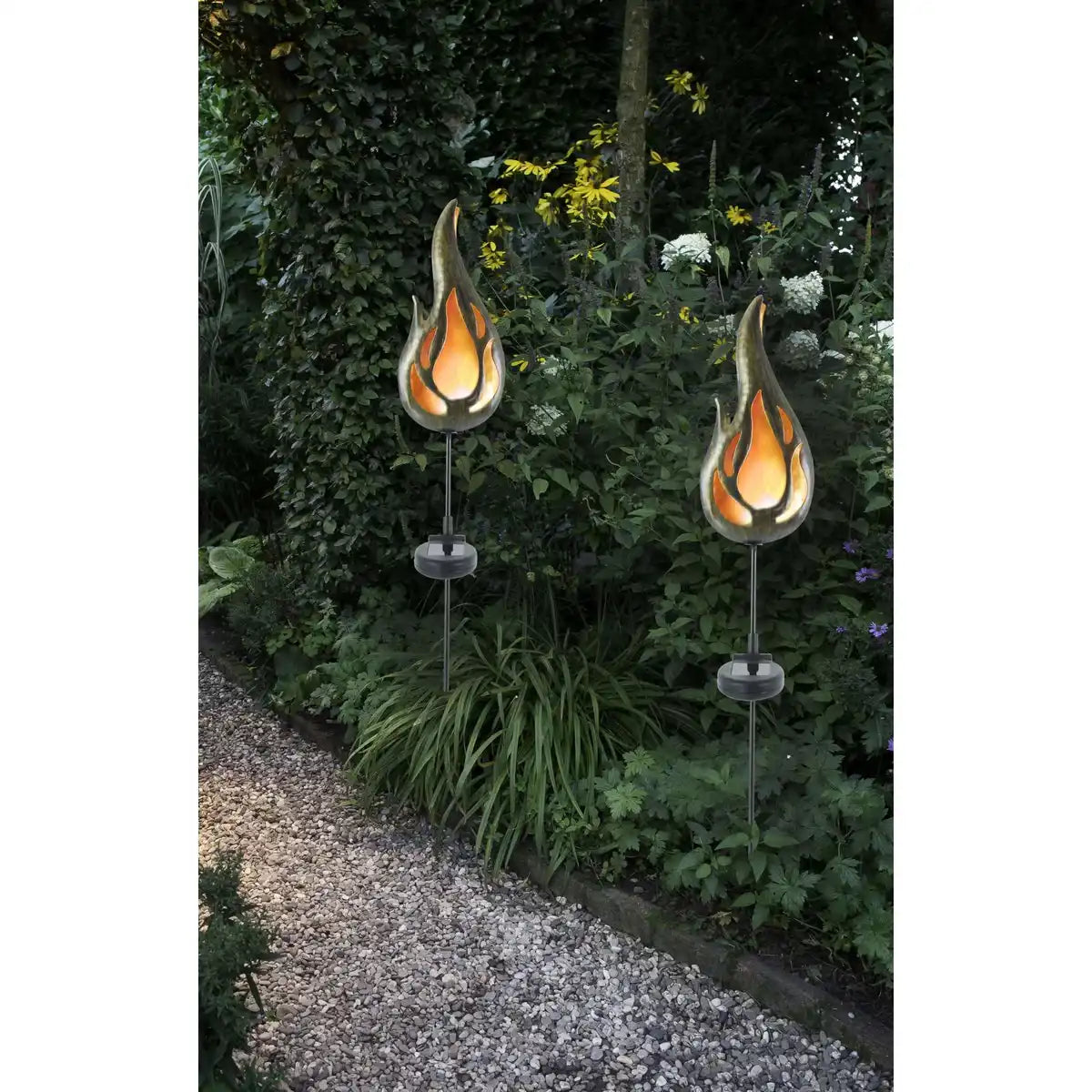 LED-Solar Erdspieß "FLAMME" Außen Erdspieß aus bronzefarbenem Metall und Kunststoff, mit integrierter LED