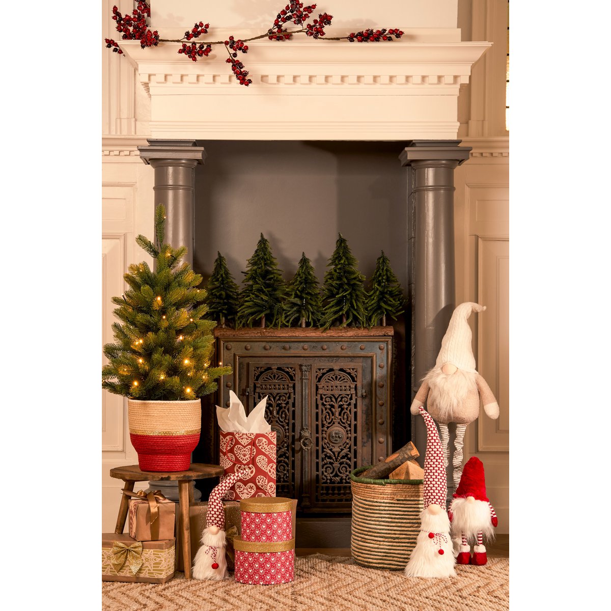 Künstlicher Weihnachtsbaum im Topf mit LED-Beleuchtung – H90 x Ø55 cm – Grün