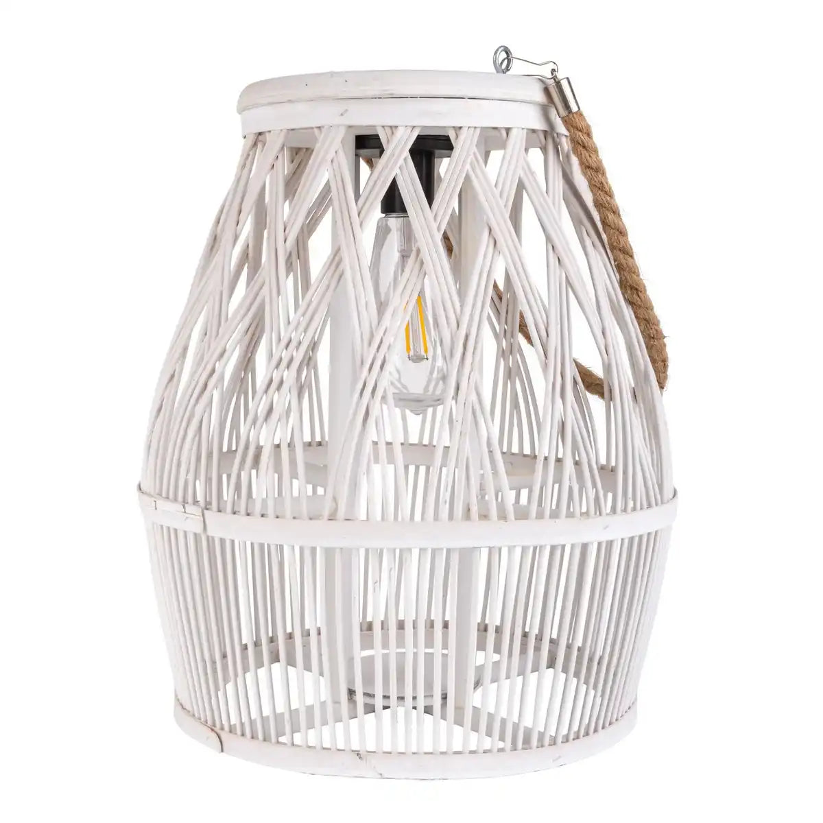 LED Solar-Dekoleuchte "Korbinian" für Garten und Terrasse aus Holz und Rattan in natur, Solar Lampe 34 cm hoch