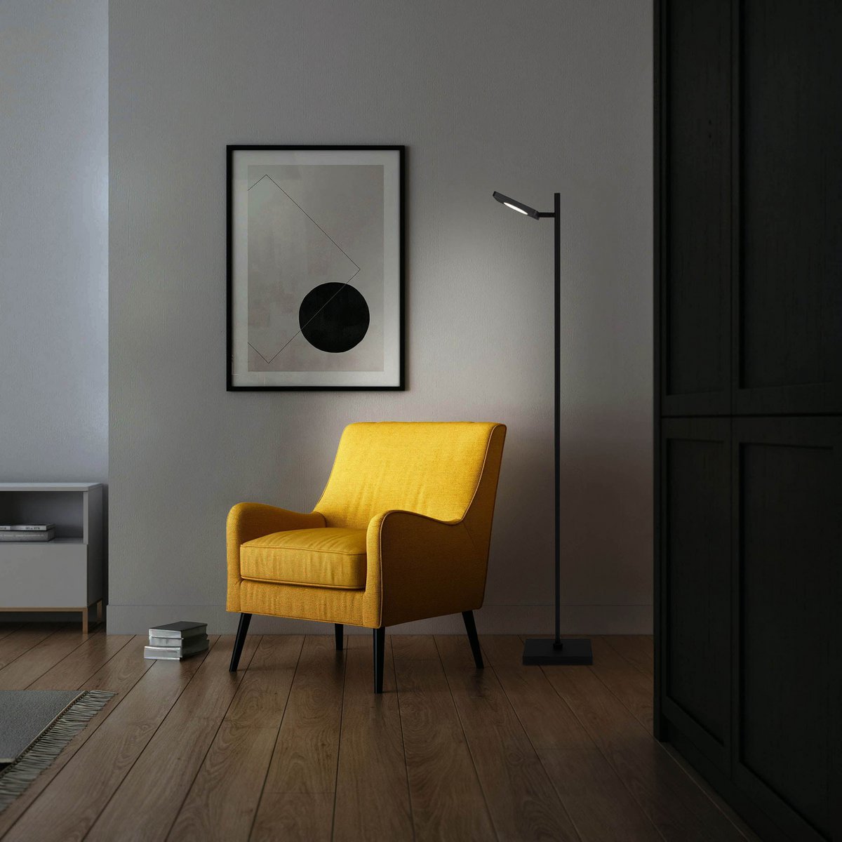 LED Akku-Stehleuchte "LUPA", 135 cm hoch, Aluminium schwarz und Kunststoff, integrierte LEDs, 2400 lm, dimmbar, CCT-Funktion, 3000-6500 K, RGB-Lichtwechsler