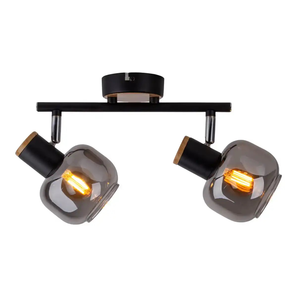 2er Spot Deckenleuchte "FUMOSO", Deckenlampe aus Metall und Rauchglas in Schwarz, und Natur, mit E14-Fassung, für Esszimmer, Wohnzimmer, Diele oder Büro, 40 x 20 cm