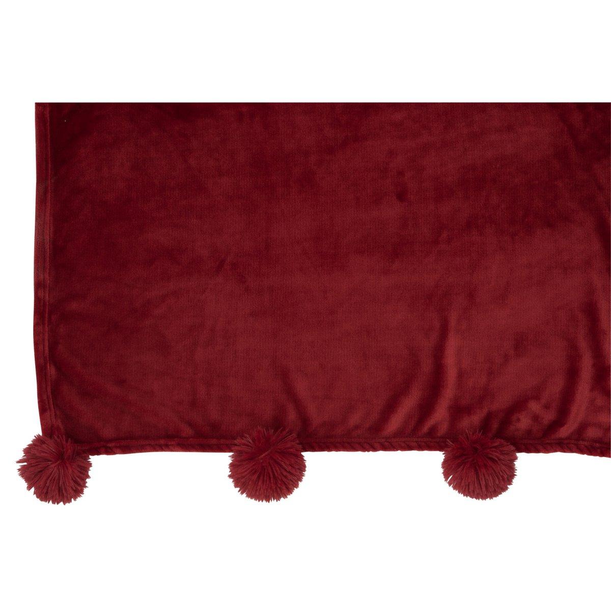 J-Line Plaid Pompom – Polyester – Rot – 170 x 130 cm
